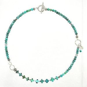 Southwestern Turquoise Circle and Cross Gemstone Necklace with Swarovski Crystals, #7586
