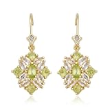 18k Yellow Gold Plated Sterling Silver Genuine Peridot and Diamond Accent Wire Earrings