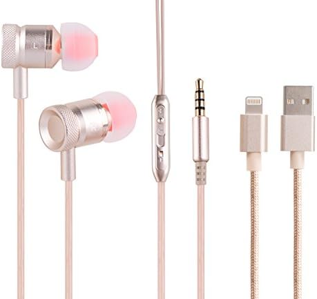 Sundix Golden Earphones Headphones Earbuds with Mic &amp; Remote Control for iPhone 6/6s/6 Plus/6s Plus/ 5/5c/5s, iPad/iPod, Android Smartphone MP3 Players ,with Nylon Braided Lightning Cable
