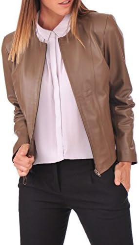 Leather Fashion Stores Women's Lambskin Leather Bomber Biker Jacket X-Small Tan