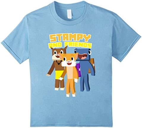 Kids Stampy Cat and Friends Short Sleeve T-Shirt ft. Squid &amp; Lee 8 Baby Blue