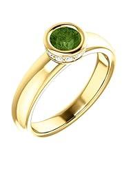 10K Yellow Gold 5.00mm Round Cut Green Tourmaline and Diamond Ring -- LIFETIME WARRANTY