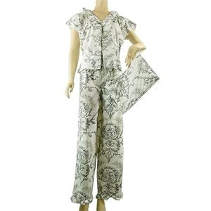 Buy French Black and White Toile Designer Luxury Pajamas with Travel Pouch ~ 2 sizes by La Maisonnette