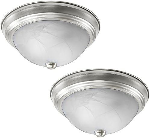 Luna Collection Brushed Nickel Flush Mount Ceiling Light Fixture, 2-Pack
