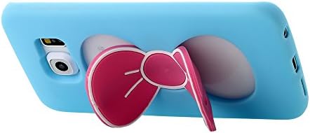 Galaxy S6 Edge Case, PandawellTM Slim Thin Fashion Lovely Girls Shock Absorption Soft TPU Cute Bowknot Kickstand Case Cover for Samsung Galaxy S6 Edge with Screen Protector & Ball-point Stylus Pen (Bowknot-Blue)