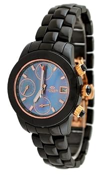 Oniss #ON795-LG Women's Multi Function 3 Dial Black Ceramic Watch