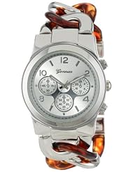 Geneva Womens 2379-silv/tort-GEN Oversized Interlocked Chain Band Watch