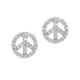 Sterling Silver Pave C.Z. Peace Sign Stud Earrings