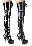 Sexy Gothic Buckled Thigh-High Boot With Full Inner Side Zipper & 5 3/4 Inch Heel. Includes Red & Black Ribbon Laces.