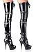 Sexy Gothic Buckled Thigh-High Boot With Full Inner Side Zipper & 5 3/4 Inch Heel. Includes Red & Black Ribbon Laces.