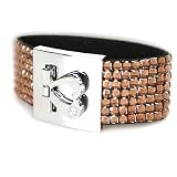 Bronze Crystal Cuff Wrap Bracelet with Silver Heart Clasp, 7 Inch