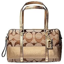 Coach Hamptons Signature Stripe Bag Satchel Purse Tote 12976 Gold