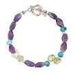 Amethyst, Turquoise and Peridot Gemstone Bead Toggle Bracelet with Sterling Silver Butterfly, 7 1/2" Length, #7515