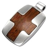 Rich Wood Cross in Stainless Steel Pendant