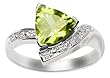 14k White Gold Trillion Cut Peridot and Diamond Ring, Size 7