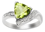 14k White Gold Trillion Cut Peridot and Diamond Ring, Size 7