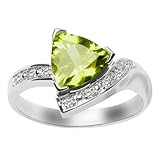 14k White Gold Trillion Cut Peridot and Diamond Ring, Size 7
