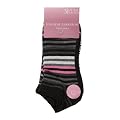 Womens/Ladies Striped Honeycomb Top Trainer Socks, Black Pink Grey (Pack of 3)