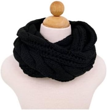 Black Warm Knitted Infinity Scarf, Pullover Circle Ring Wrapable Scraft for Winter, Soft Mohair Scraft