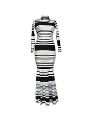 Long Sleeves Striped Print Turtleneck Polyester/Spandex Mermaid Maxi Dress 