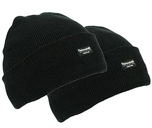 Mens Adult Winter Thermal Thinsulate Knitted Black Beanie Hat One Size (Black/Black)
