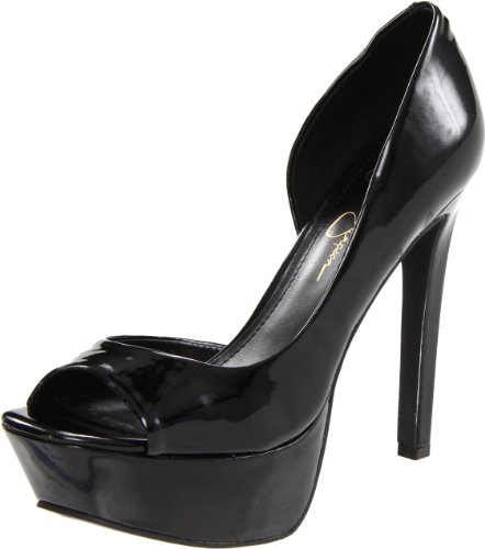 Jessica Simpson Women's Bede Platform Open-Toe Pump,Black Patent,5.5 M US