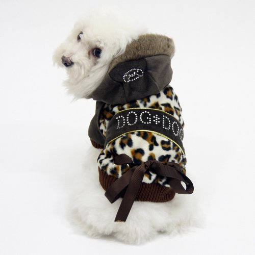 Dog Dog Collection Designer Dog Apparel – Xavior Leopard Hooded Jacket – Color: Brown, Size: S