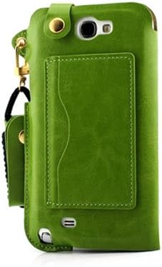 JK LV PU Portable Leather Id Credit Card Case Cover Skin Holder for Samsung with Folding Stand/lanyard-come with a Headset Headphones Earphone Cord Winder Fixer gift phone screen protector (galaxy note 3 green)