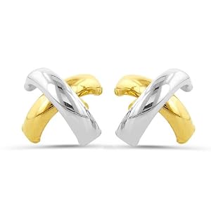 14K Two-tone Gold Fancy Hoop Earrings