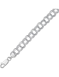 7" 14K White Gold Wide Polished Diamond Cut Double Link Charm Bracelet w/ Lobster Clasp