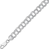 14K White Gold Double Link Charm Bracelet - 8 inches