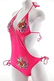 Hot Pink Triangle Top  Tie Side Bottom Sequins Monokini Bathing Suit