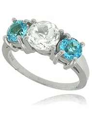 14k White Gold White & Blue Topaz Gemstone Ring, Birthstone of December
