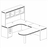 Cherry,Graphite Mayline Aberdeen Peninsula Return, Hutch with Glass Doors, Extended Corner, Return, and File Pedestal