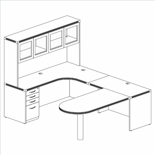 Cherry,Graphite Mayline Aberdeen Peninsula Return, Hutch with Glass Doors, Extended Corner, Return, and File Pedestal