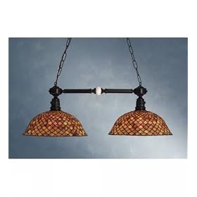 38 Inch L Two Light Tiffany Fishscale Island Billiard Pendant Ceiling Fixture by Meyda