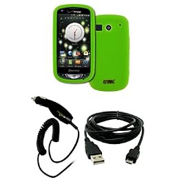 EMPIRE Verizon Pantech Breakout Neon Green Silicone Skin Case Cover + Car Charger (CLA) + USB Data... by