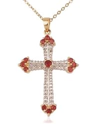 Gold Over Sterling Silver Garnet and Diamond Accent Cross Pendant