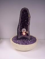 Aqua Amethyst Geode Fountain With Light And Crystal Wheel