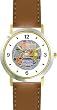 Shabbos or Sabbath Table Symbols Plate Judaica Jewish Theme - WATCHBUDDY&reg; DELUXE TWO-TONE THEME WATCH - Arabic Numbers - Brown Leather Strap-Size-Large ( Men's Size or Jumbo Women's Size )