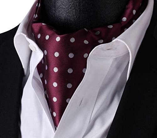 Lingswallow Burgund Polka Dot Men Silk Cravat Ties Jacquard Woven Casual Ascot