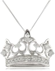 10k White Gold Diamond Crown Pendant Necklace (1/4 cttw, I-J Color, I2-I3 Clarity), 18"
