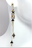 Swarovski Crystal Gold Plate Charming Dangling Earings. Gold-Jet Color
