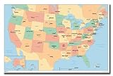 Map of USA (States & Capitals) Art Poster Print - 24