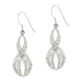 Sterling Silver Etched Cut Design 8 Shape Twist Dangle Earrings