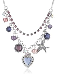 Betsey Johnson "Iconic Amethyst" Crystal Heart Multi-Charm Necklace, 19"