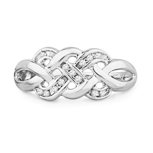 Platinum Plated Sterling Silver Round Diamond Knot Twisted Fashion Ring (1/10 cttw)