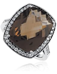 Smoky Quartz and Diamond Ring In 14K White Gold
