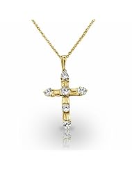 14KT Yellow Gold Exquisite Tapered Baguette and Round Diamond Cross Pendant. 1 7/8 CTW