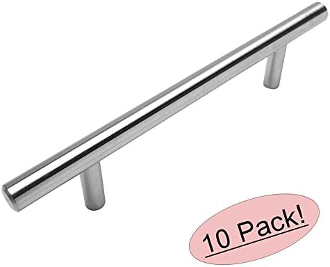 10 Pack - Cosmas 404-030SS True Solid Stainless Steel Construction 3/8 Inch Slim Line Euro Style Cabinet Hardware Bar Handle Pull - 3" Inch (76mm) Hole Centers